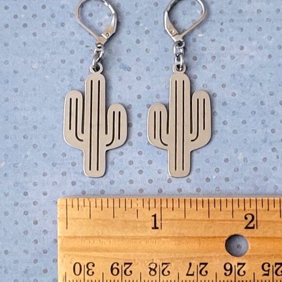 CACTUS Stainless Steel Charm Chain 18" Necklace Earrings Set Western Cowgirl - Picture 9 of 11